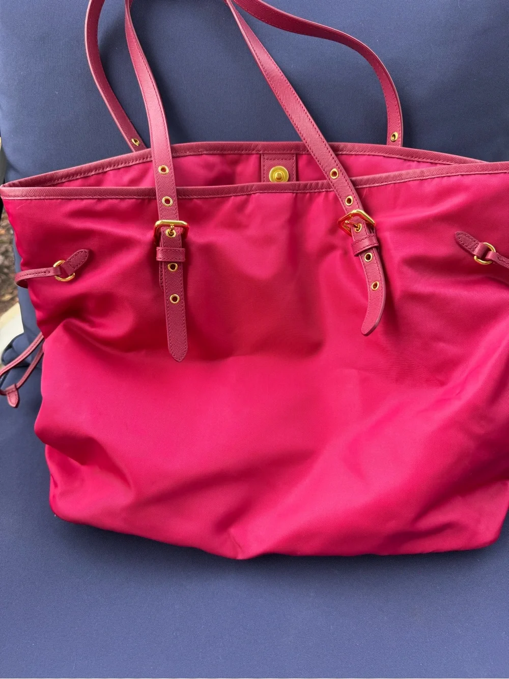 Prada Hot Pink Nylon Tote with Gold Accents